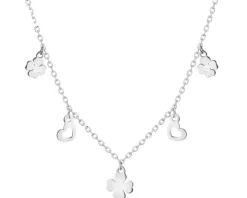 Naszyjnik srebrny - koniczyny, serca