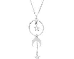 Naszyjnik srebrny - Księżyc, gwiazdy, koło