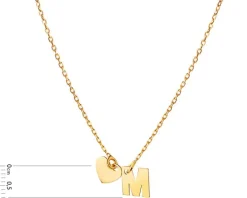 Naszyjnik srebrny - litera M, serce