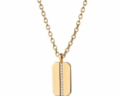 Naszyjnik srebrny pozłacany z cyrkoniami - nieśmiertelnik