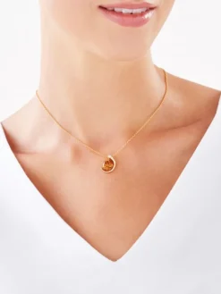 Naszyjnik srebrny pozłacany z bursztynem i cyrkonią