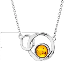 Naszyjnik srebrny z bursztynem - koła