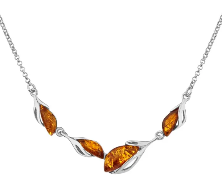 Naszyjnik srebrny z bursztynem