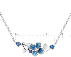 Naszyjnik srebrny  z cyrkoniami i emalią - kwiaty, motyl, ptak