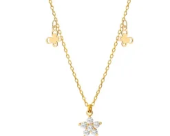 Naszyjnik srebrny z cyrkoniami - kwiat, motyle