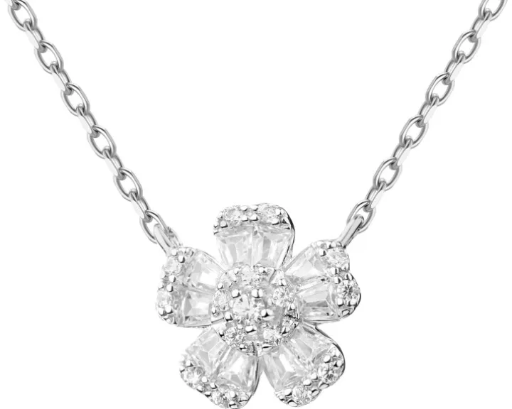 Naszyjnik srebrny z cyrkoniami - kwiaty