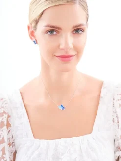 Naszyjnik srebrny z cyrkoniami i emalią - motyl