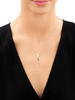 Naszyjnik srebrny z cyrkonią - Księżyc, gwiazda