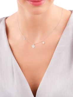 Naszyjnik srebrny z cyrkoniami - kula ziemska, samolot, gwiazda