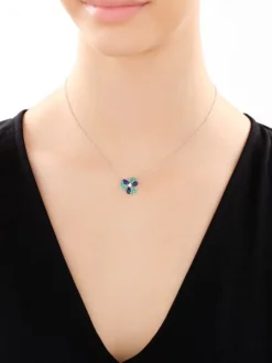 Naszyjnik srebrny z cyrkoniami i szlifowanym szkłem - kwiat