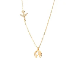 Naszyjnik srebrny z cyrkoniami - samolot, kula ziemska