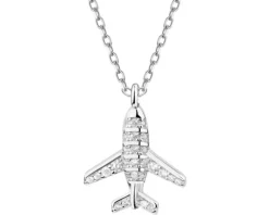 Naszyjnik srebrny z cyrkoniami - samolot