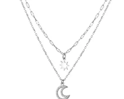 Naszyjnik srebrny z cyrkoniami - Księżyc, gwiazda