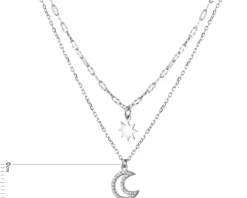 Naszyjnik srebrny z cyrkoniami - Księżyc, gwiazda