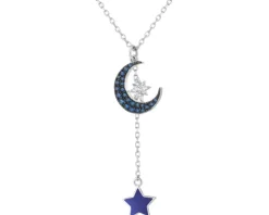 Naszyjnik srebrny z cyrkoniami i emalią - Księżyc, gwiazdy
