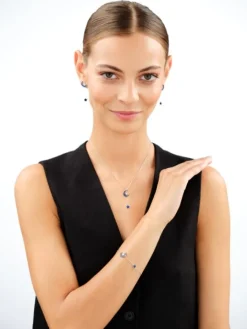 Naszyjnik srebrny z cyrkoniami i emalią - Księżyc, gwiazdy