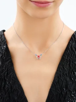 Naszyjnik srebrny z cyrkoniami i szlifowanym szkłem - motyl