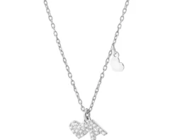 Naszyjnik srebrny z cyrkoniami - litera A, serca
