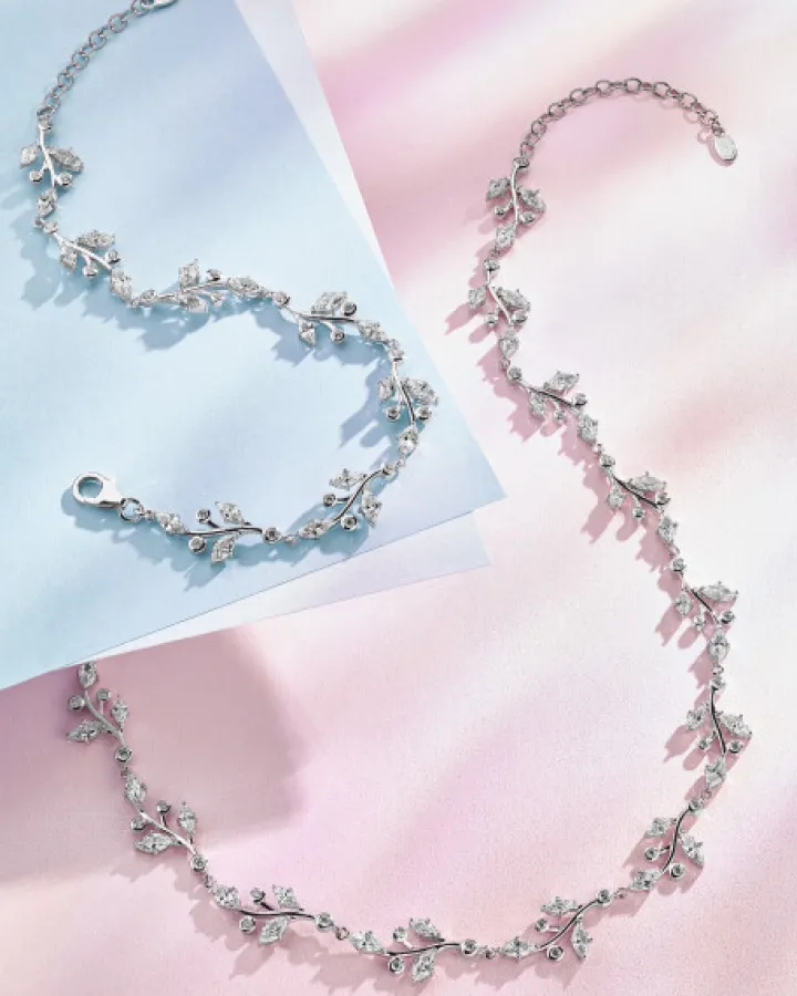 Naszyjnik srebrny z cyrkoniami - liście