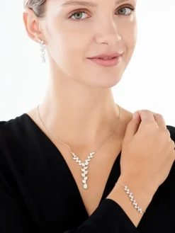 Naszyjnik srebrny z cyrkoniami - liście