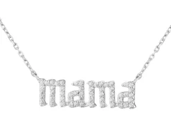 Naszyjnik srebrny z cyrkoniami - mama