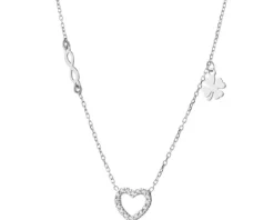 Naszyjnik srebrny z cyrkoniami - serce,nieskończoność, koniczyna