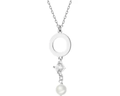 Naszyjnik srebrny z cyrkonią i perłą - koło