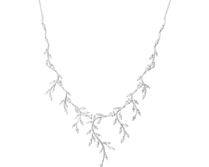 Naszyjnik srebrny z cyrkoniami - liście