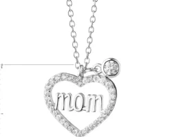 Naszyjnik srebrny z cyrkoniami - mama, serce