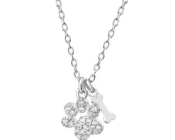 Naszyjnik srebrny z cyrkoniami - łapka, kość