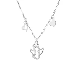 Naszyjnik srebrny z cyrkoniami - aniołek, serca