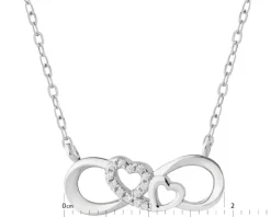 Naszyjnik srebrny z cyrkoniami - nieskończoność, serca