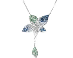 Naszyjnik srebrny z cyrkoniami - kwiat, liście