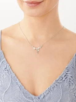 Naszyjnik srebrny z cyrkoniami - liście