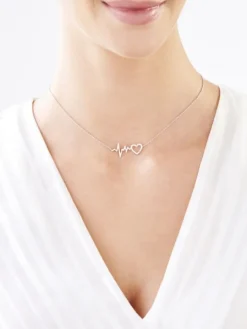 Naszyjnik srebrny z cyrkoniami - EKG serca, serce