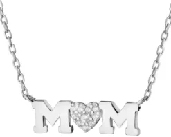 Naszyjnik srebrny z cyrkoniami - mama, serce