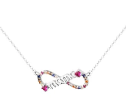 Naszyjnik srebrny z cyrkoniami - mama, nieskończoność