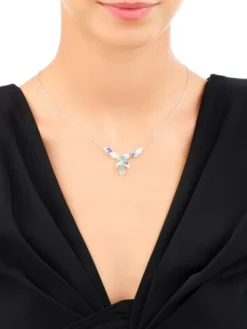 Naszyjnik srebrny z cyrkoniami - liście