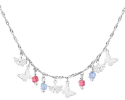 Naszyjnik srebrny z cyrkoniami - motyle, miłorzęby