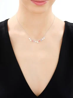 Naszyjnik srebrny z cyrkoniami - motyle, miłorzęby