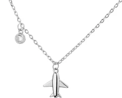 Naszyjnik srebrny z cyrkonią - samolot