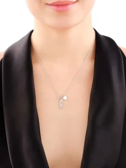 Naszyjnik srebrny z cyrkonią - mama, serce