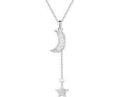 Naszyjnik srebrny z cyrkoniami - Księżyc, gwiazda