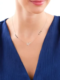 Naszyjnik srebrny z cyrkoniami i  szlifowanym szkłem - motyle