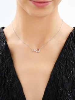 Naszyjnik srebrny z cyrkoniami - nieskończoność, serce