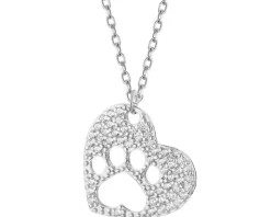 Naszyjnik srebrny z cyrkoniami - serce, łapka