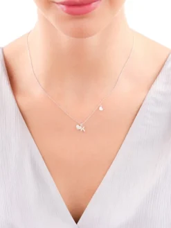 Naszyjnik srebrny z cyrkoniami - litera K, serca