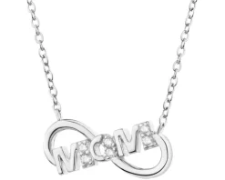 Naszyjnik srebrny z cyrkoniami - nieskończoność, mama