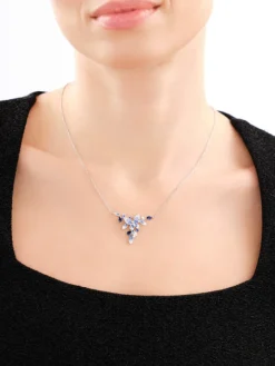 Naszyjnik srebrny z cyrkoniami - motyl, liście