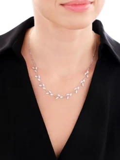 Naszyjnik srebrny z cyrkoniami - liście